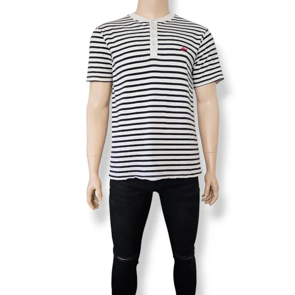 Stussy Black & White Striped Henley Shirt Size Large - Picture 8 of 8